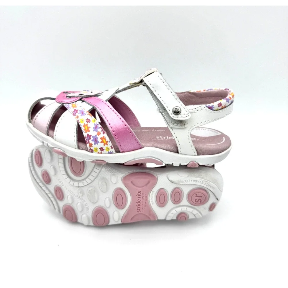 NWB Girls Stride Rite Pink and White Sandals, Size 10M